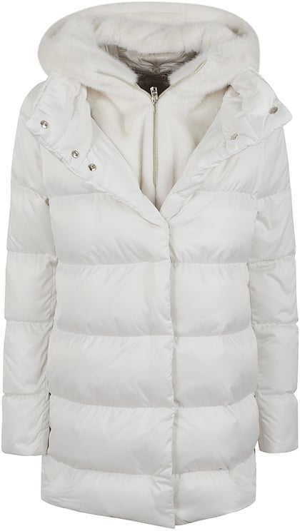 Herno a shape in satin with faux fur bib