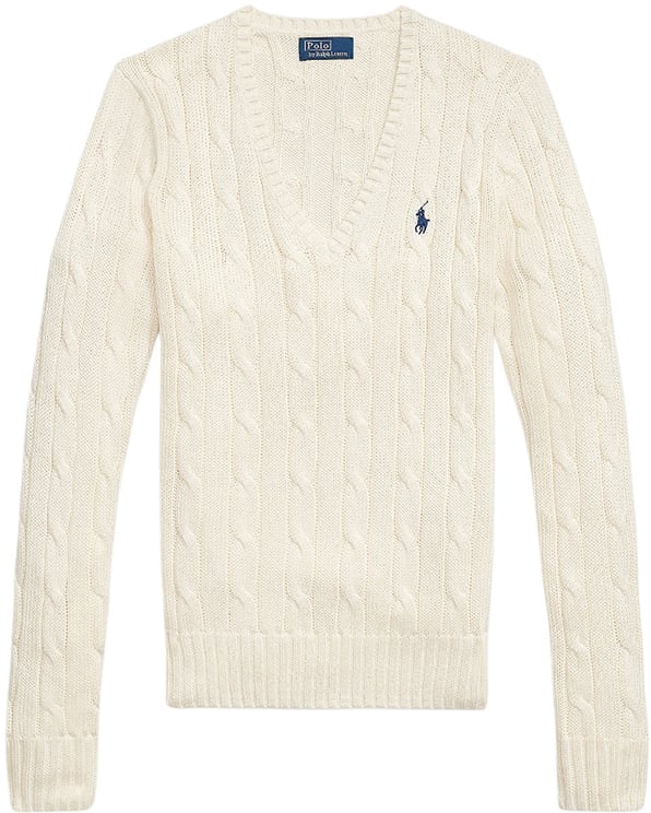 Ralph Lauren V-hals kabeltrui ecru