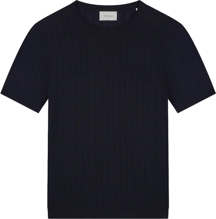 Pure Path Drop-needle Knit T-shirt Dark Navy