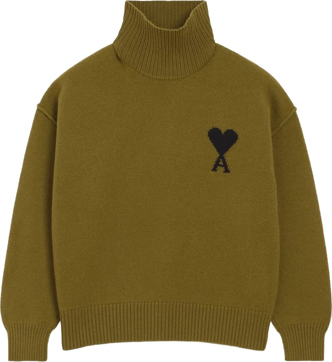 AMI Paris knitwear heart kahki black