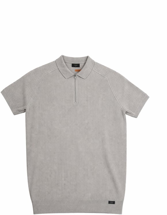 Genti Polo Rib Zip Brown Grey