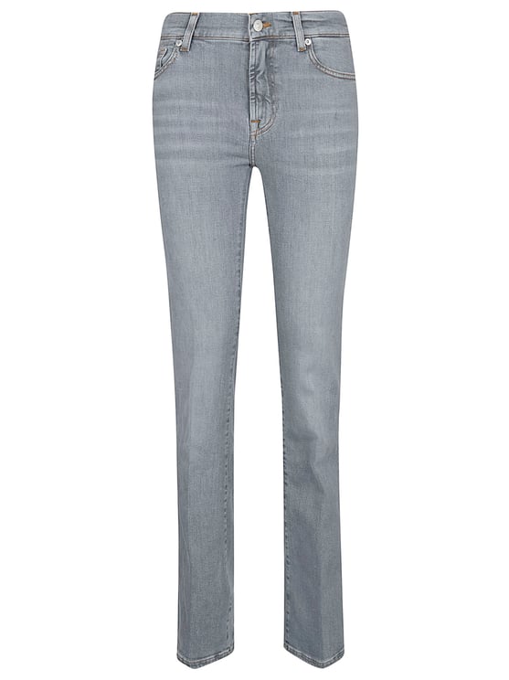 7 For All Mankind Light Grey Slim Illusion Bootcut Jeans with Classic Stitching