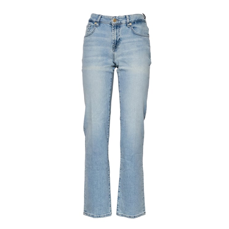 7 For All Mankind Light Blue Straight-Leg Jeans with Classic Five-Pocket Design