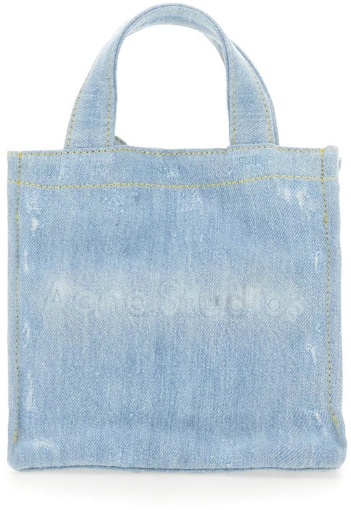 Acne Studios Mini Denim Shopper Bag With Tonal Logo Embossing