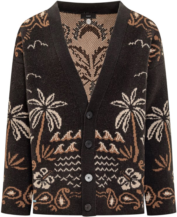 Alanui Alanui Cardigan Nero con Motivo Tropicale