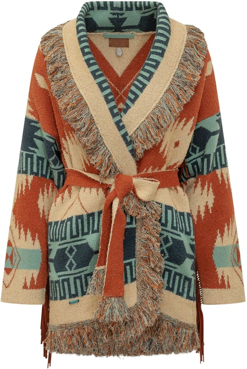 Alanui Cardigan Golden Dusk con Frange e Cintura