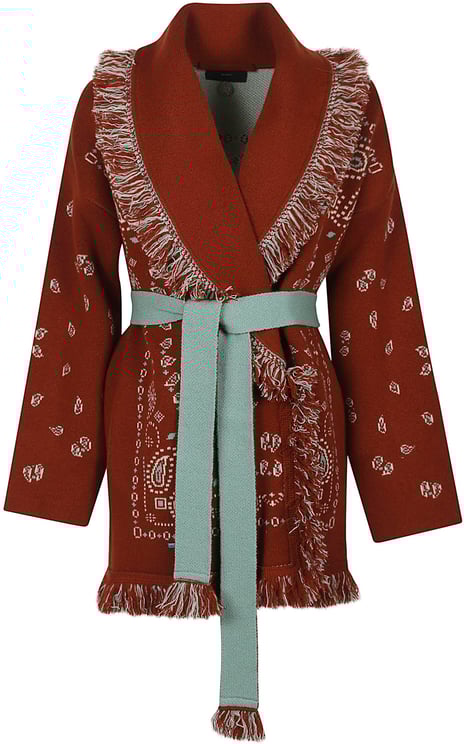 Alanui Bandana Jacquard Cardigan Red