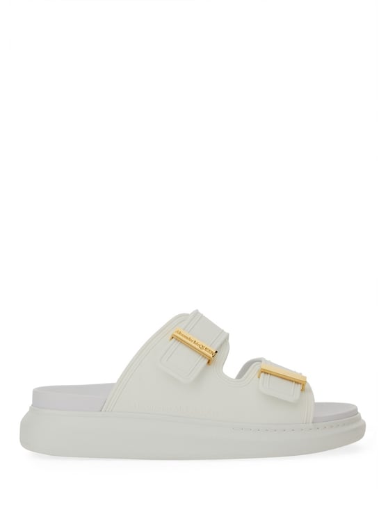 Alexander McQueen Gold Oversized Buckles Slide Sandals