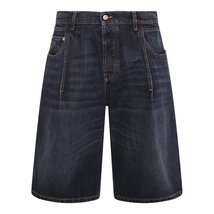 Alexander McQueen Classic Denim Mid-Length Shorts with Leather Patch Detail