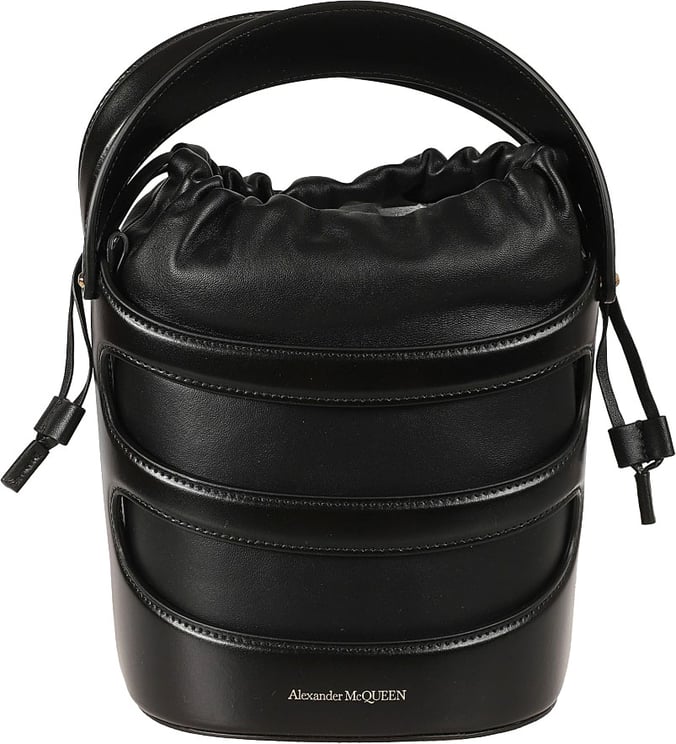 Alexander McQueen Structured Black Leather Bag With Drawstring Closure