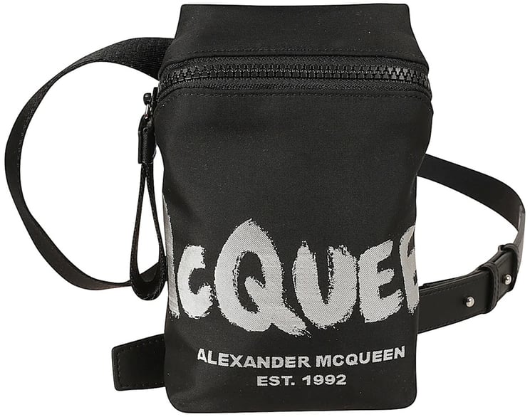 Alexander McQueen Minimalist Black Shoulder Bag with Prominent Logo