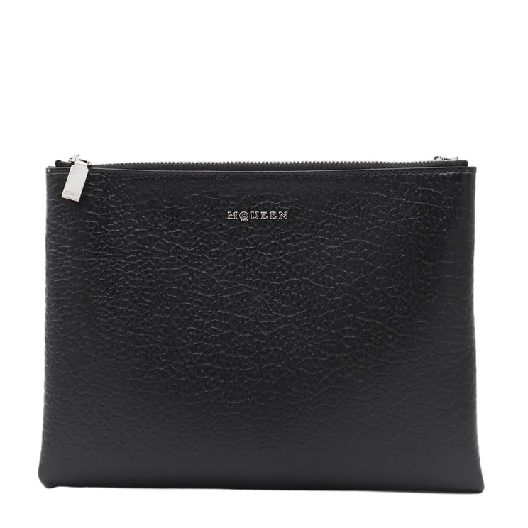 Alexander McQueen Textured Black Rectangular Bag With Zippered Closure