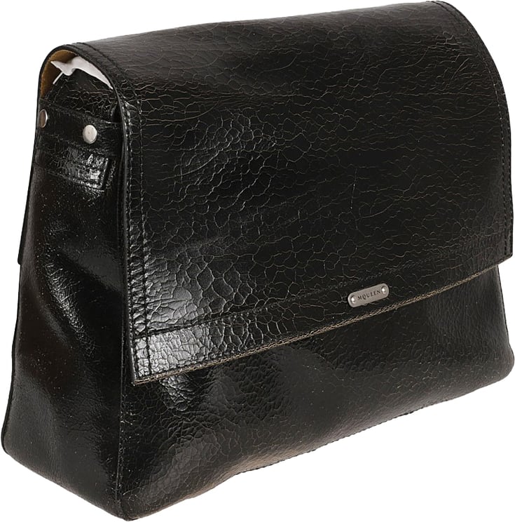 Alexander McQueen Textured Black Calf Leather Flap Bag