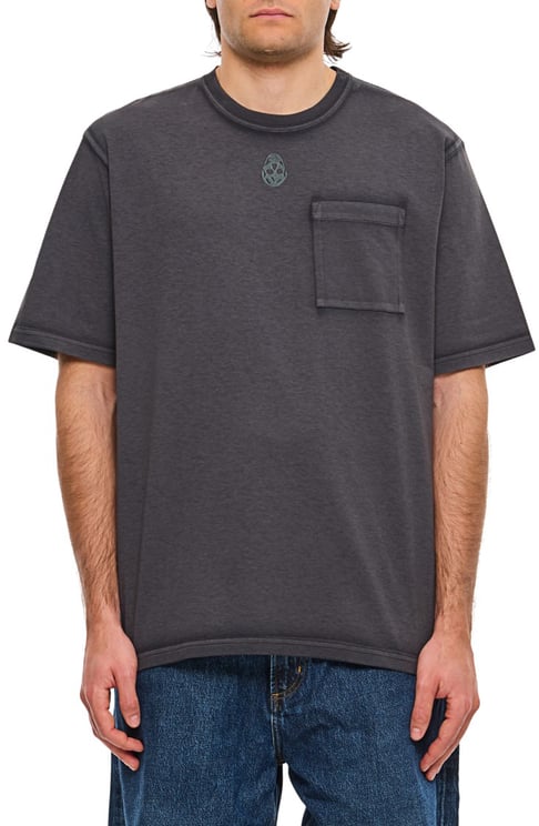 Alexander McQueen Washed Grey Crew-Neck T-Shirt With Emblem And Pocket