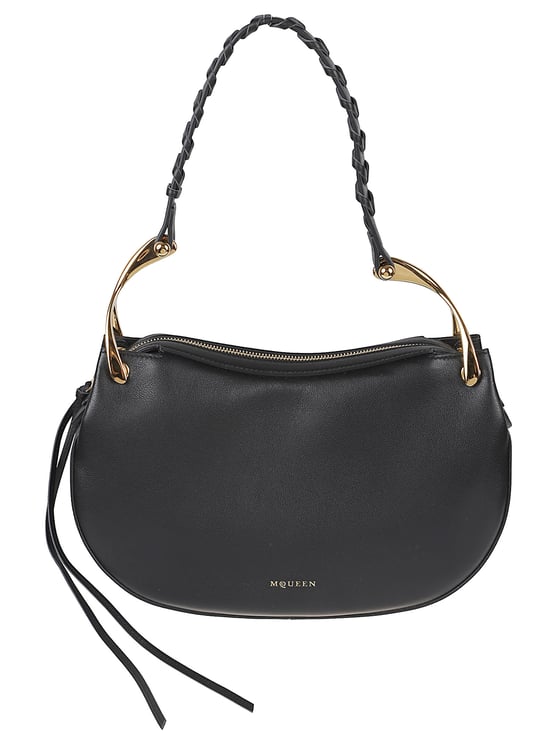 Alexander McQueen Black Calf Leather Wishbone Shoulder Bag