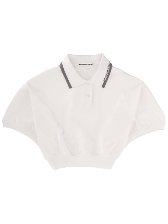 Alexander Wang White Cropped Trim Polo Shirt