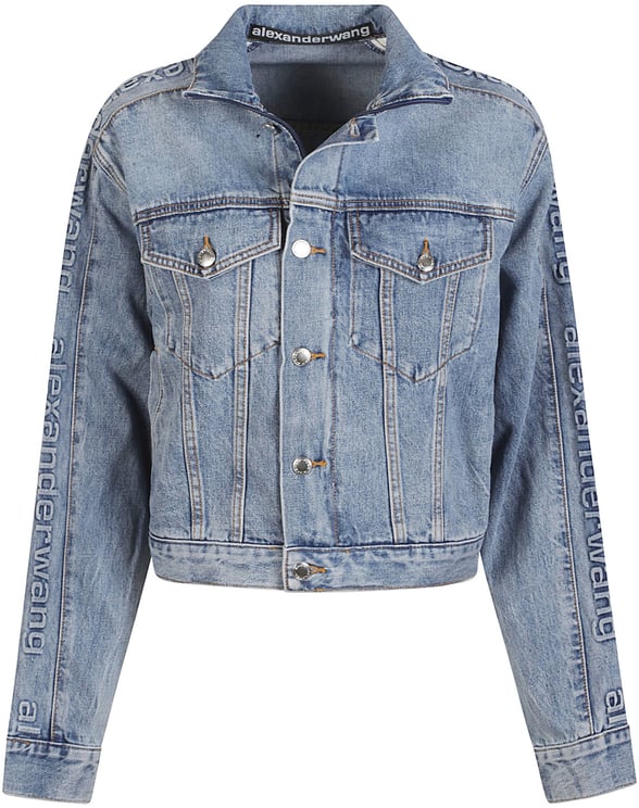 Alexander Wang Denim Track Whit Embossed Logo Panel Jacket Blue