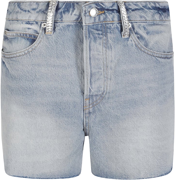 Alexander Wang Mid Rise Relaxed With Crystal Beltloops Short Blue