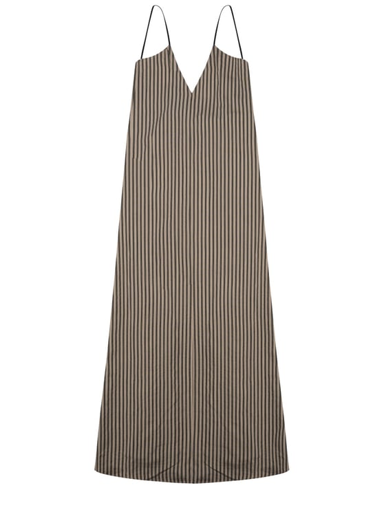Alysi Sleeveless Neutral Stripes V-Neck Day Dress