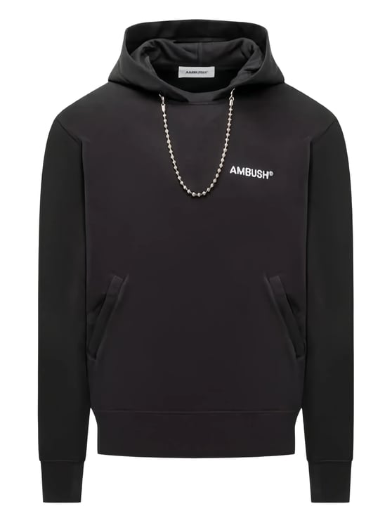 AMBUSH Black Ballchain Silver Detail Cotton Hoodie