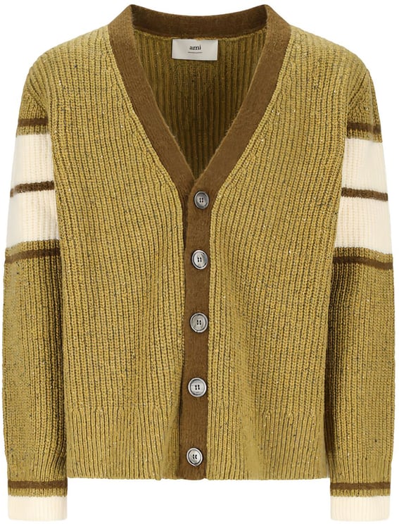AMI Paris Olive Green V-Neck Sweater
