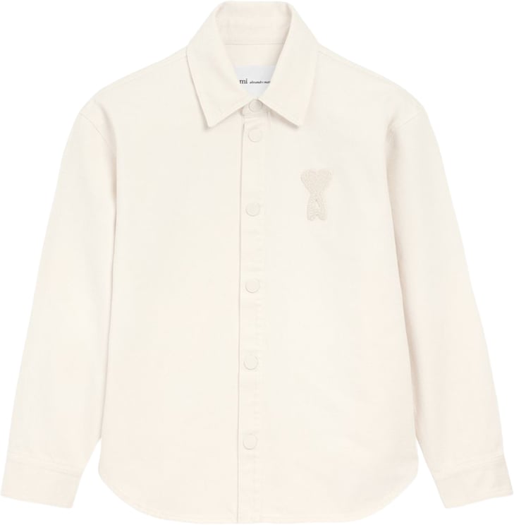 AMI Paris Beige De Coeur Crochet Patch Snap-Button Shirt