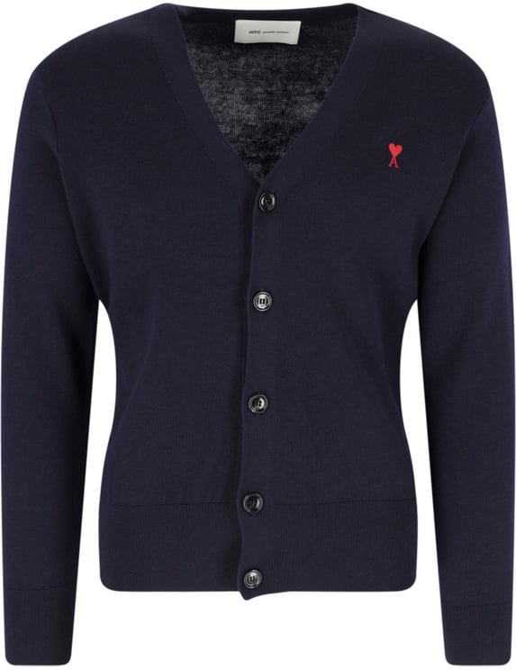 AMI Paris Blue Ami de Coeur V-Neck Cardigan