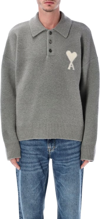 AMI Paris Quota -Ami De Coeur Polo Gris/Ecru