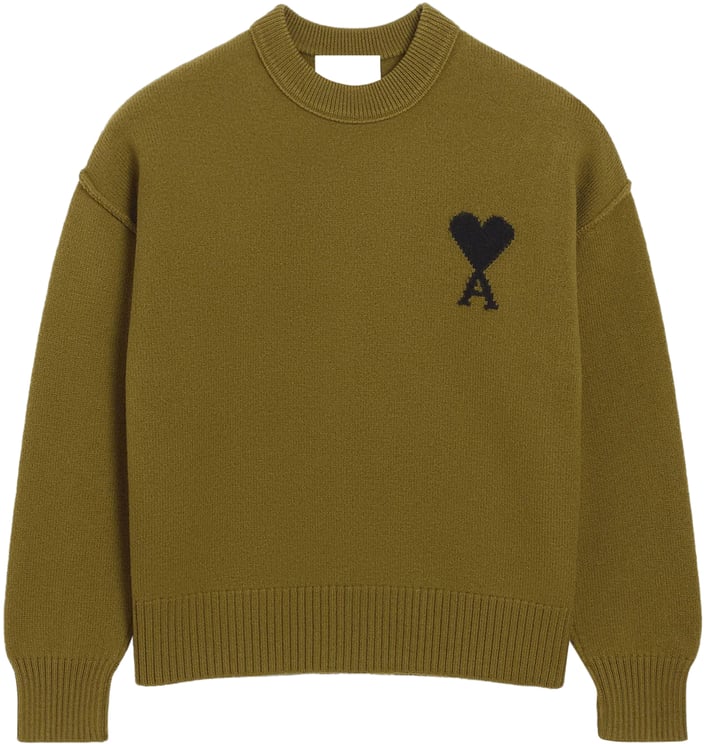 AMI Paris AMI DE COEUR GEVILTE WOLLEN CREWNECK LEGERGROEN