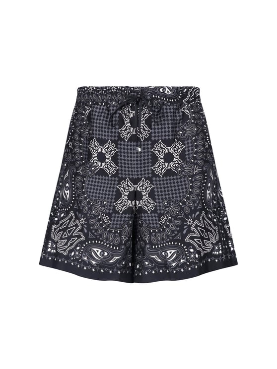 Amiri Black and White Paisley Print Shorts