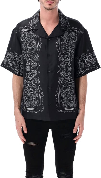 Amiri Bandana Paint Os Bowling Shirt Nero