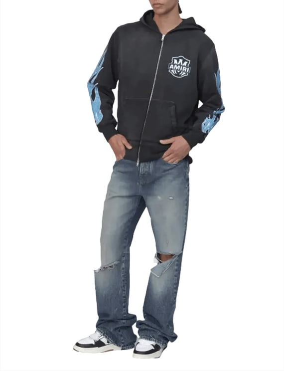 Amiri MA FLAMES HOODIE MET ZITS, ZWART