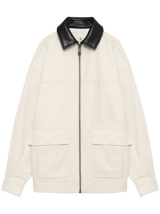 Anine Bing Cream Body Jacket with Black Leather Collar