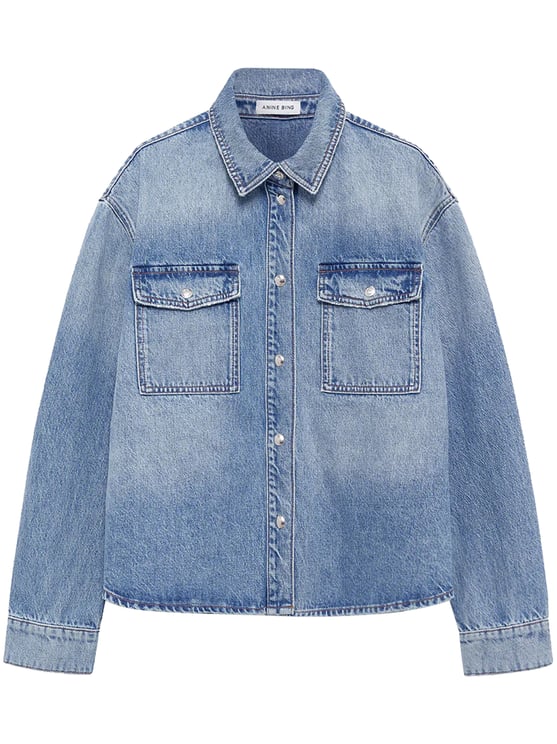 Anine Bing Denim Shirt with Classic Collar and Button-Down Front