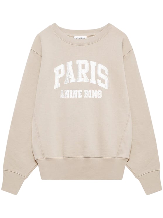 Anine Bing Relaxed Fit Cropped Beige Sweatshirt
