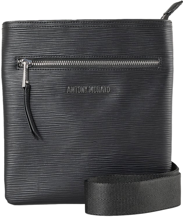 Antony Morato MESSANGER IN TEXTURED FAUX LEATHER.METAL ZIP POCKET.LOGO RIVET.ADJUSTABLE STRAP
