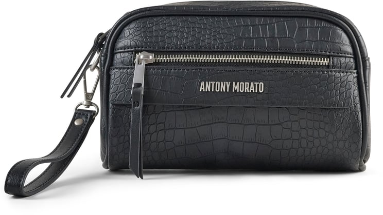 Antony Morato POUCH IN FAUX LEATHER CROCODILE PRINT.METAL ZIP POCKET.LOGO RIVET.DETACHABLE HANDLE