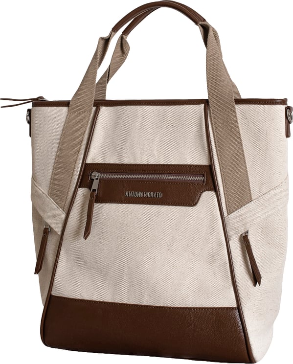 Antony Morato SHOPPER BAG IN CANVAS AND FAUX LEATHER.METAL ZIP POKETS.LOGO RIVET.DETACHABLE SHOULDER STRAP