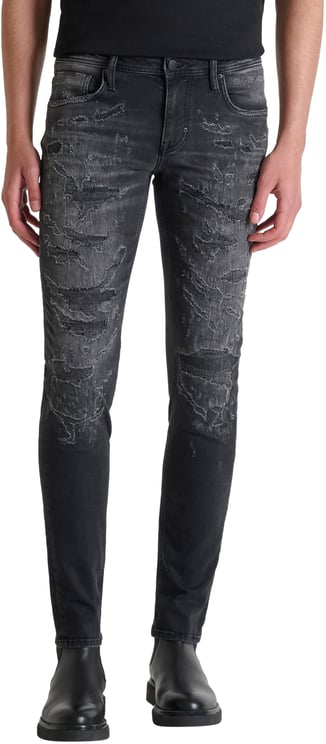 Antony Morato JEANS OZZY TAPERED FIT SUPER DESTROYED FIT IN BLACK DENIM