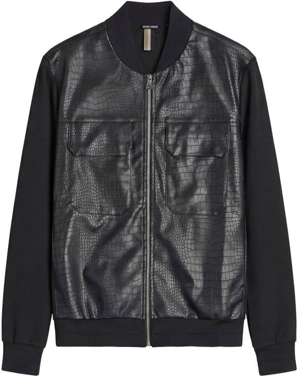 Antony Morato SWEATSHIRT SLIM FIT IN INTERLOCK WITH FRONT PANEL IN COCCO PRINT FAUX LEATHER