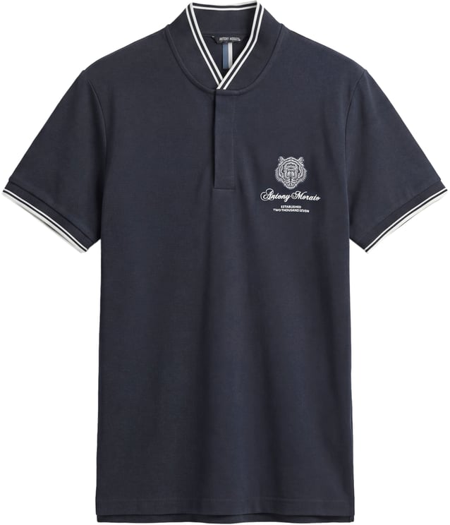Antony Morato POLO REGULAR FIT IN PIQUET WITH KOREAN COLLAR WITH TIGER PATCH  AND MATT PLASTIC LOGO  PRINT