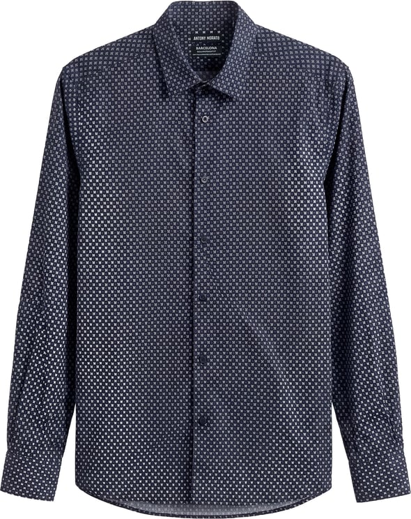Antony Morato SHIRT BARCELONA REGULAR  STRAIGHT FIT IN PRINTED COTTON VISCOSE BLEND FABRIC WITH LOGOED METAL BADGE