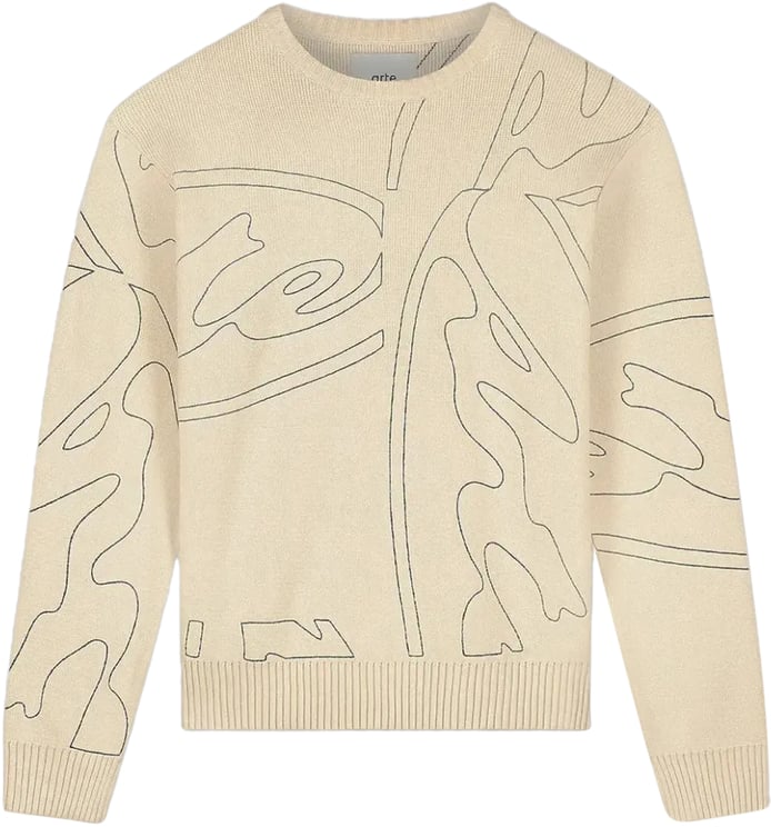 Arte Antwerp Gebreid crèmekleurig breisel met cirkellogo over de hele stof