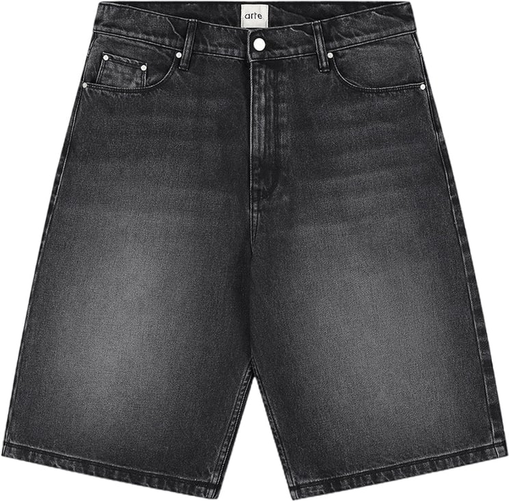 Arte Antwerp Korte denim jeans met ronde zakken, verwassen look, zwart
