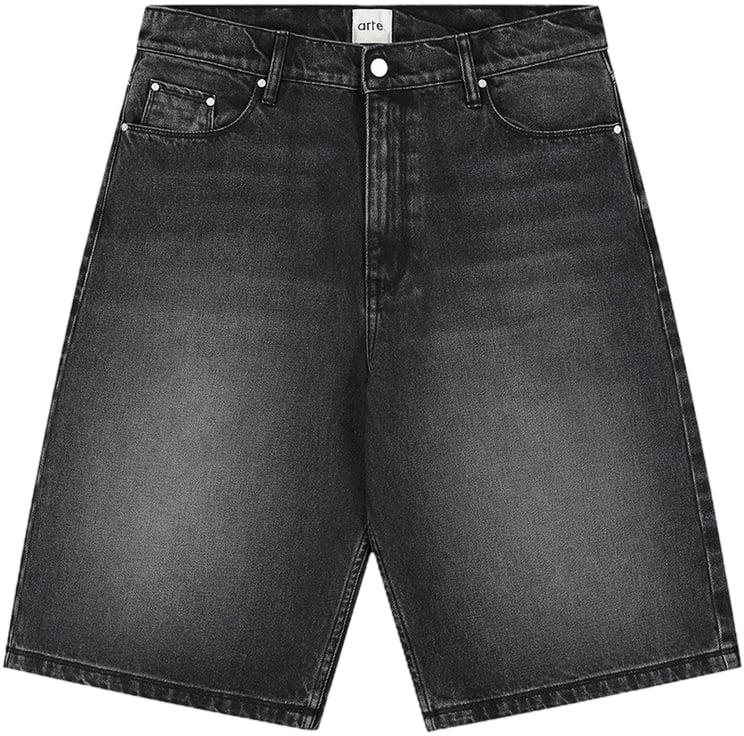 Arte Antwerp Korte denim jeans met ronde zakken, verwassen look, zwart