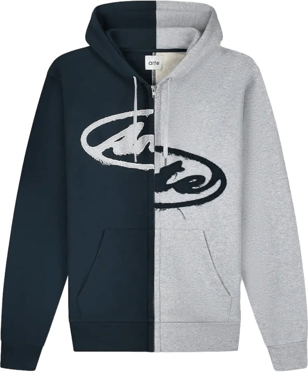 Arte Antwerp Hoodie met splitpatch en rits, grijs/marineblauw