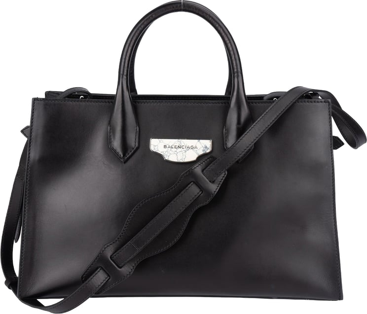 Balenciaga Balenciaga Black Leather Marble Padlock Tote Shoulder Bag