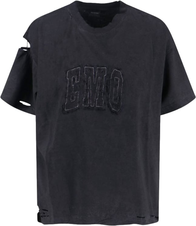 Balenciaga Distressed Black Cotton T-Shirt With Bold Logo