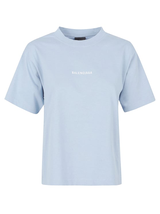 Balenciaga Pastel Blue Cotton Jersey T-Shirt with Embroidered Logos