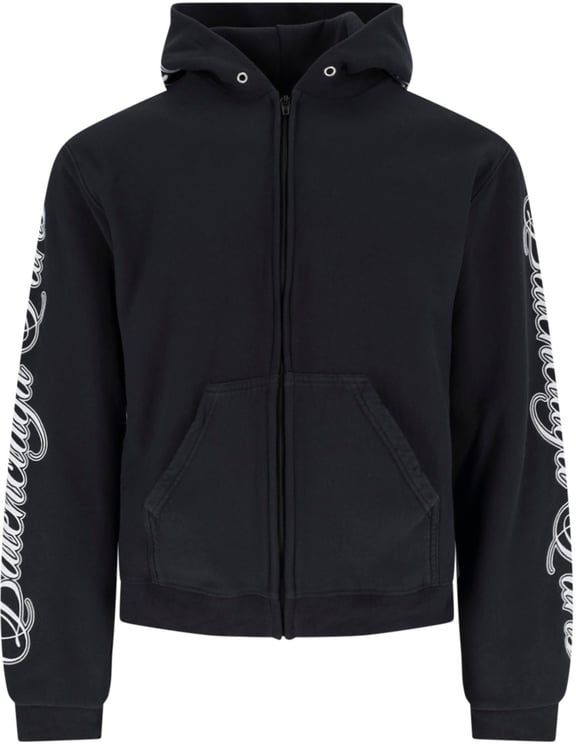 Balenciaga Black Cursive Logo Cotton Zip Hoodie